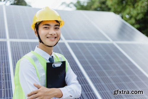 Engineer Check Data From The Sensor Of Solar Cells Panel 8xJPEG