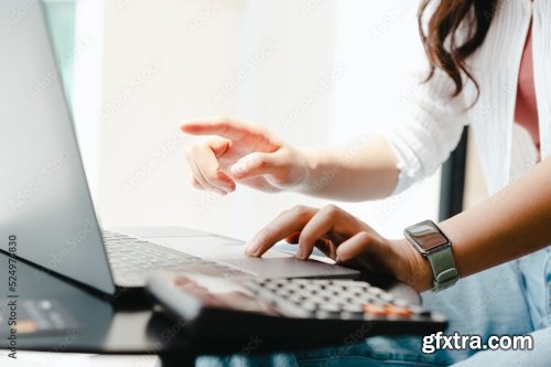 Asian Young Woman Working With Laptop 5xJPEG