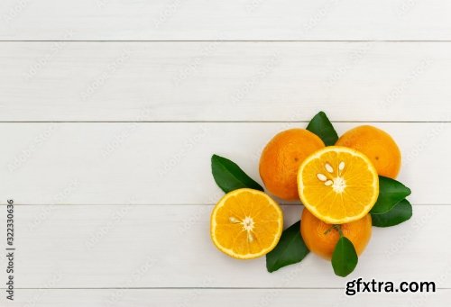 Orange Juice And Oranges On White Vintage Wood Table 5xJPEG