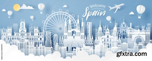 Paper Cut Of Spain Landmark Travel And Tourism Concept 5xAI