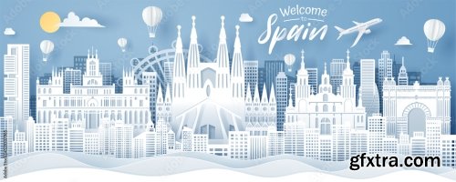 Paper Cut Of Spain Landmark Travel And Tourism Concept 5xAI