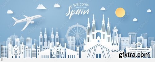 Paper Cut Of Spain Landmark Travel And Tourism Concept 5xAI