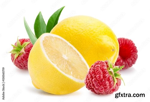 Lemons And Raspberries Isolated On A White Background 5xJPEG