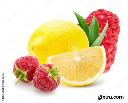 Lemons And Raspberries Isolated On A White Background 5xJPEG