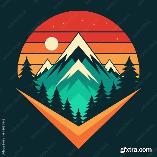 Mountain And Forest Illustration With Retro Style 6xSVG