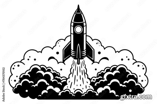 Rocket With Smoke Silhouette Vector Art Illustration 6xSVG