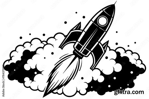 Rocket With Smoke Silhouette Vector Art Illustration 6xSVG