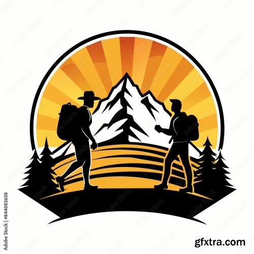 Vector T-Shirt Design Black Silhouette Hiking Vintage Retro Sunshine 6xSVG