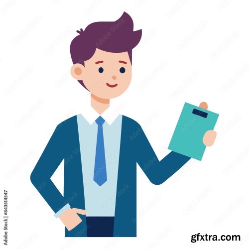 Salesperson Holding A Clipboard And Showcasing A Product 6xSVG