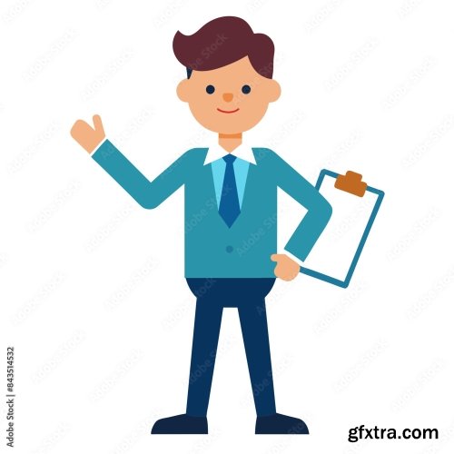 Salesperson Holding A Clipboard And Showcasing A Product 6xSVG