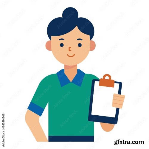 Salesperson Holding A Clipboard And Showcasing A Product 6xSVG