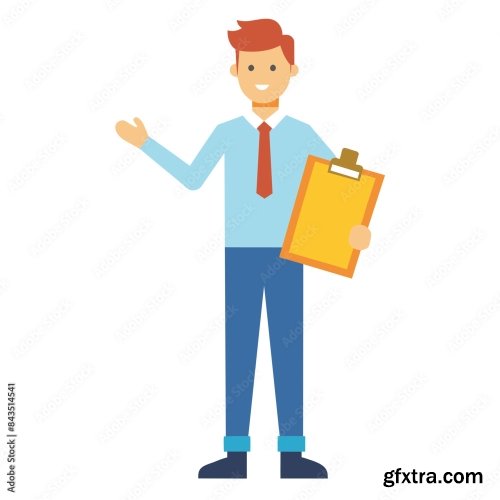 Salesperson Holding A Clipboard And Showcasing A Product 6xSVG