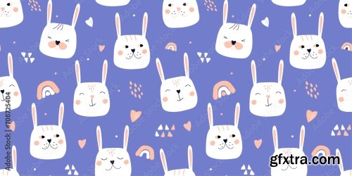 Seamless Pattern With Cute Faces Of Cats With Different Emotions 6xAI