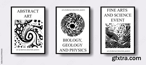 Set Of Abstract Posters With Complex 3D Shapes 6xAI