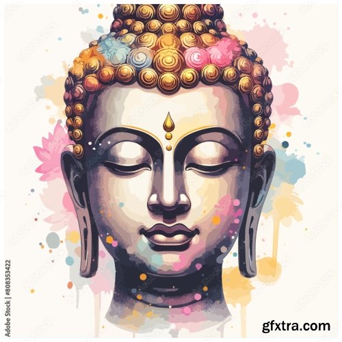 Buddha Vector Water Color Art 6xAI