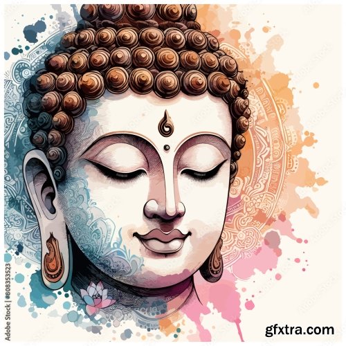 Buddha Vector Water Color Art 6xAI