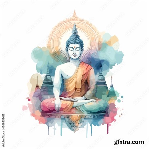 Buddha Vector Water Color Art 6xAI