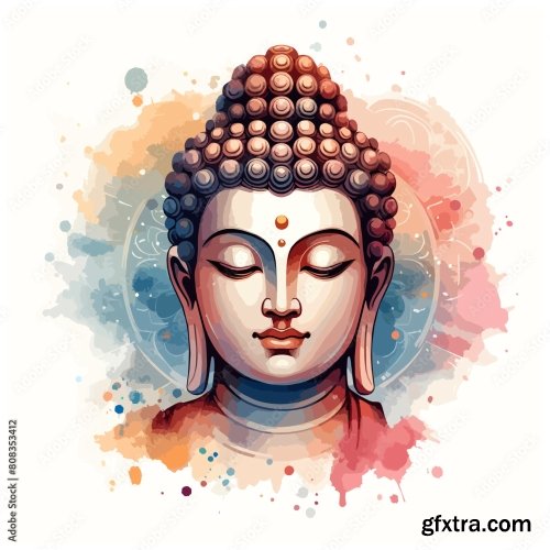 Buddha Vector Water Color Art 6xAI