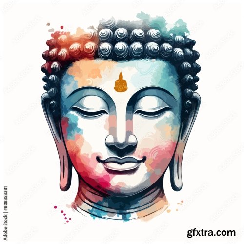 Buddha Vector Water Color Art 6xAI