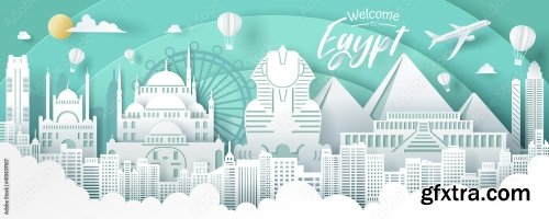 Paper Cut Of Egypt Landmark Travel And Tourism Concept 5xAI