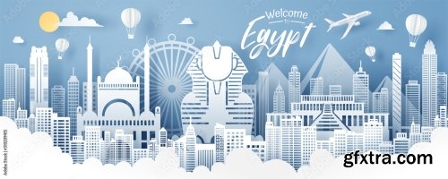 Paper Cut Of Egypt Landmark Travel And Tourism Concept 5xAI