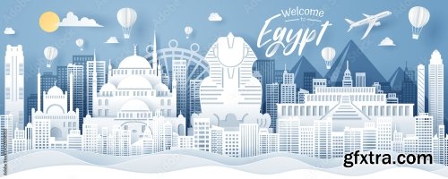 Paper Cut Of Egypt Landmark Travel And Tourism Concept 5xAI