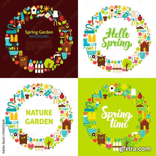 Flat Spring Garden Postcards 6xAI