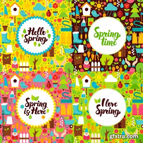 Flat Spring Garden Postcards 6xAI