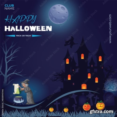 Pumpkins Halloween Night Party Promotion For Social Media Post Premium Template 6xAI