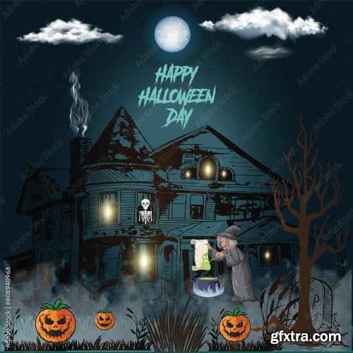 Pumpkins Halloween Night Party Promotion For Social Media Post Premium Template 6xAI