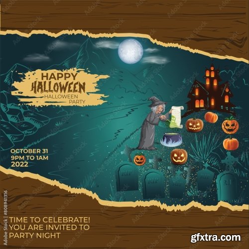 Pumpkins Halloween Night Party Promotion For Social Media Post Premium Template 6xAI