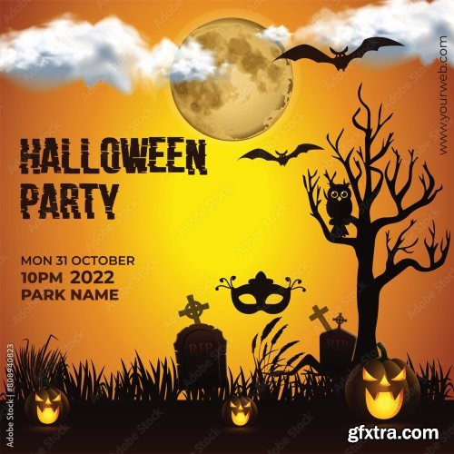 Pumpkins Halloween Night Party Promotion For Social Media Post Premium Template 6xAI