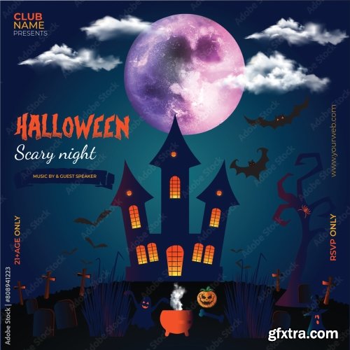 Pumpkins Halloween Night Party Promotion For Social Media Post Premium Template 6xAI