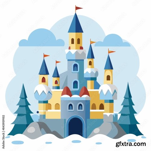 Snow Castle Made Of Snow Vector Illustration 6xSVG