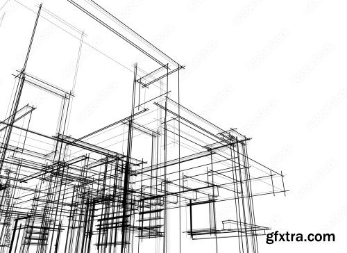 House Building Sketch Architectural 3D Illustration 6xAI