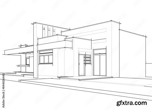 House Building Sketch Architectural 3D Illustration 6xAI