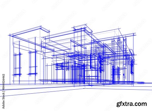 House Building Sketch Architectural 3D Illustration 6xAI