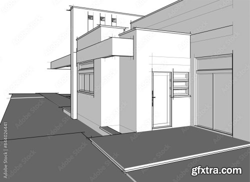 House Building Sketch Architectural 3D Illustration 6xAI