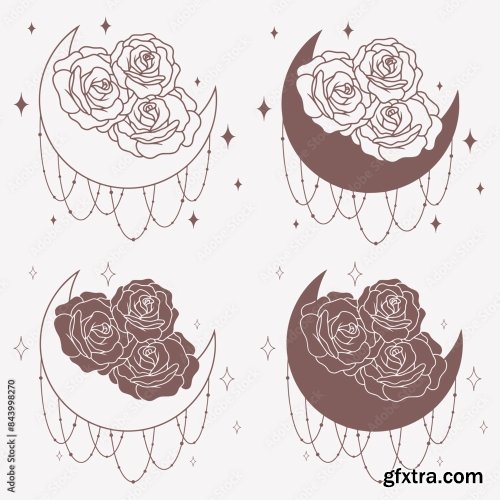 Collection Of The Moon With Roses 6xAI