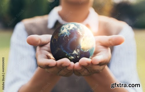 Asian Teenager Showing Earth On Hand 11xJPEG