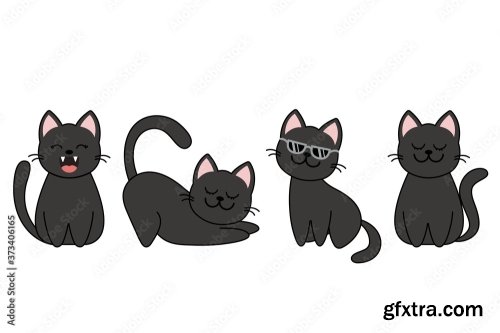 Different Cartoon Cat Characters Set Poses And Emotions 7xAI