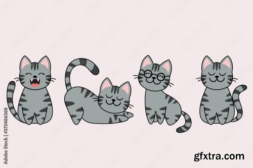 Different Cartoon Cat Characters Set Poses And Emotions 7xAI