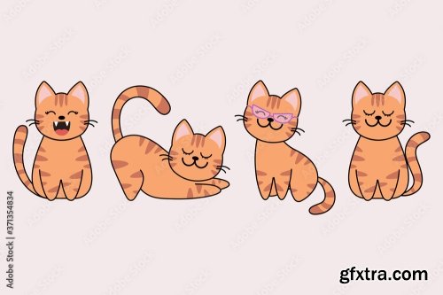 Different Cartoon Cat Characters Set Poses And Emotions 7xAI