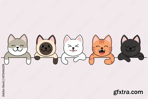 Different Cartoon Cat Characters Set Poses And Emotions 7xAI