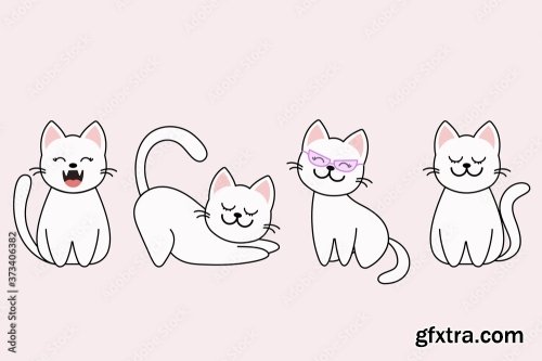 Different Cartoon Cat Characters Set Poses And Emotions 7xAI