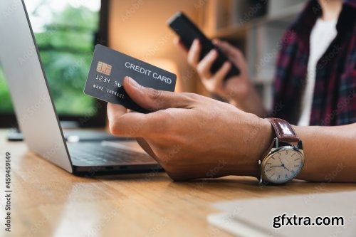 Young Man Making Payment And Shopping By Credit Card 8xJPEG