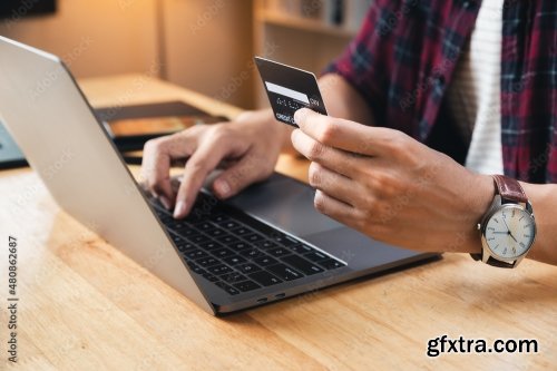 Young Man Making Payment And Shopping By Credit Card 8xJPEG