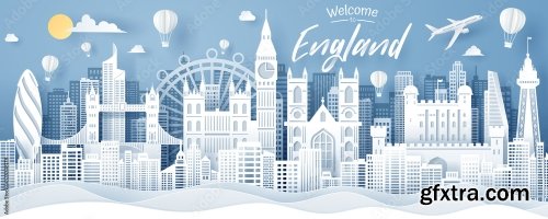 Paper Cut Of England Landmark Travel And Tourism Concept 5xAI