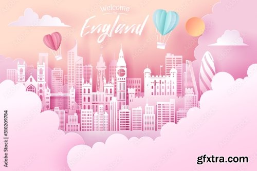 Paper Cut Of England Landmark Travel And Tourism Concept 5xAI