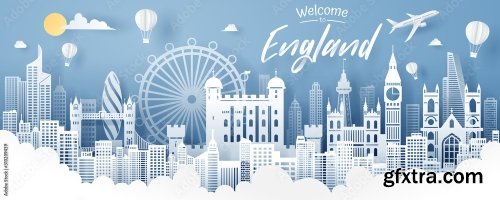 Paper Cut Of England Landmark Travel And Tourism Concept 5xAI